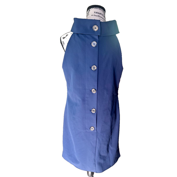 SAIL TO SABLE Navy Blue Cowl High Neck Button Back Sleeveless Dress Sz M preppy - Picture 2 of 11